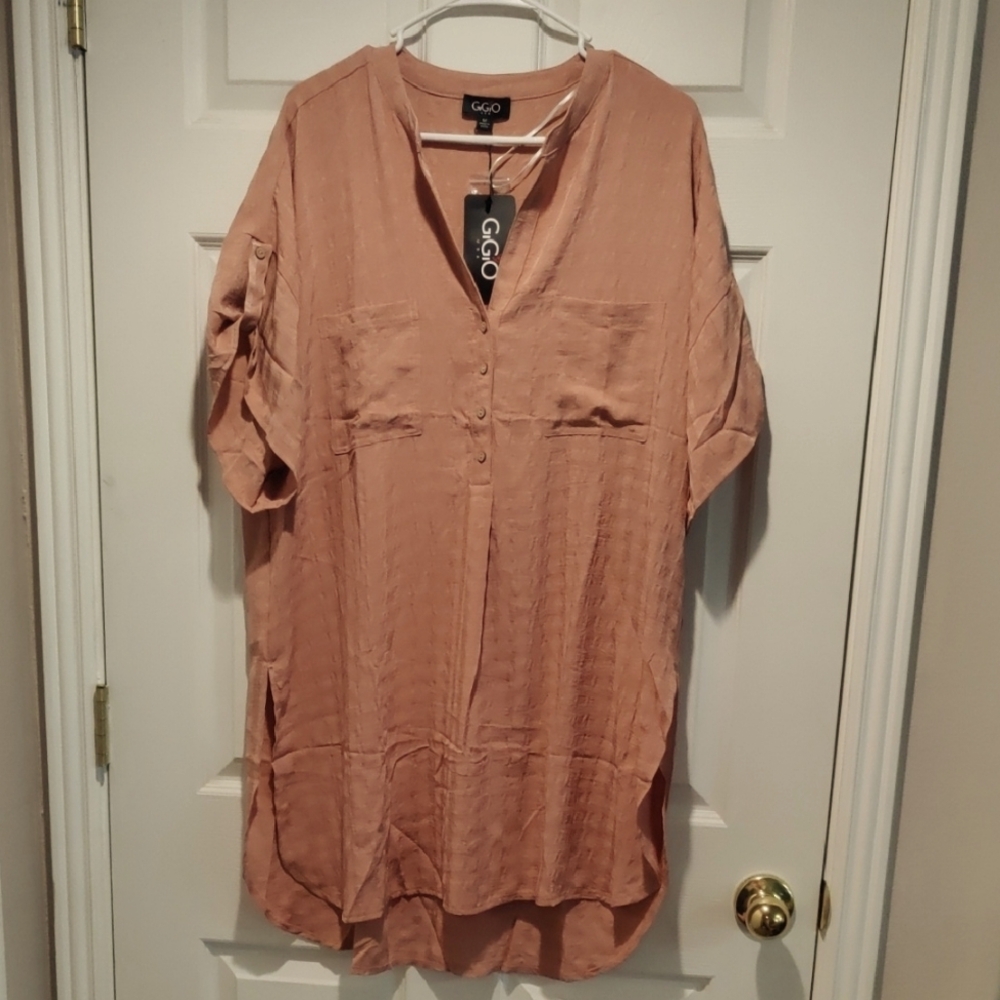 GiGiO Women's Peach Tunic Dress With Button Sleeve Detail